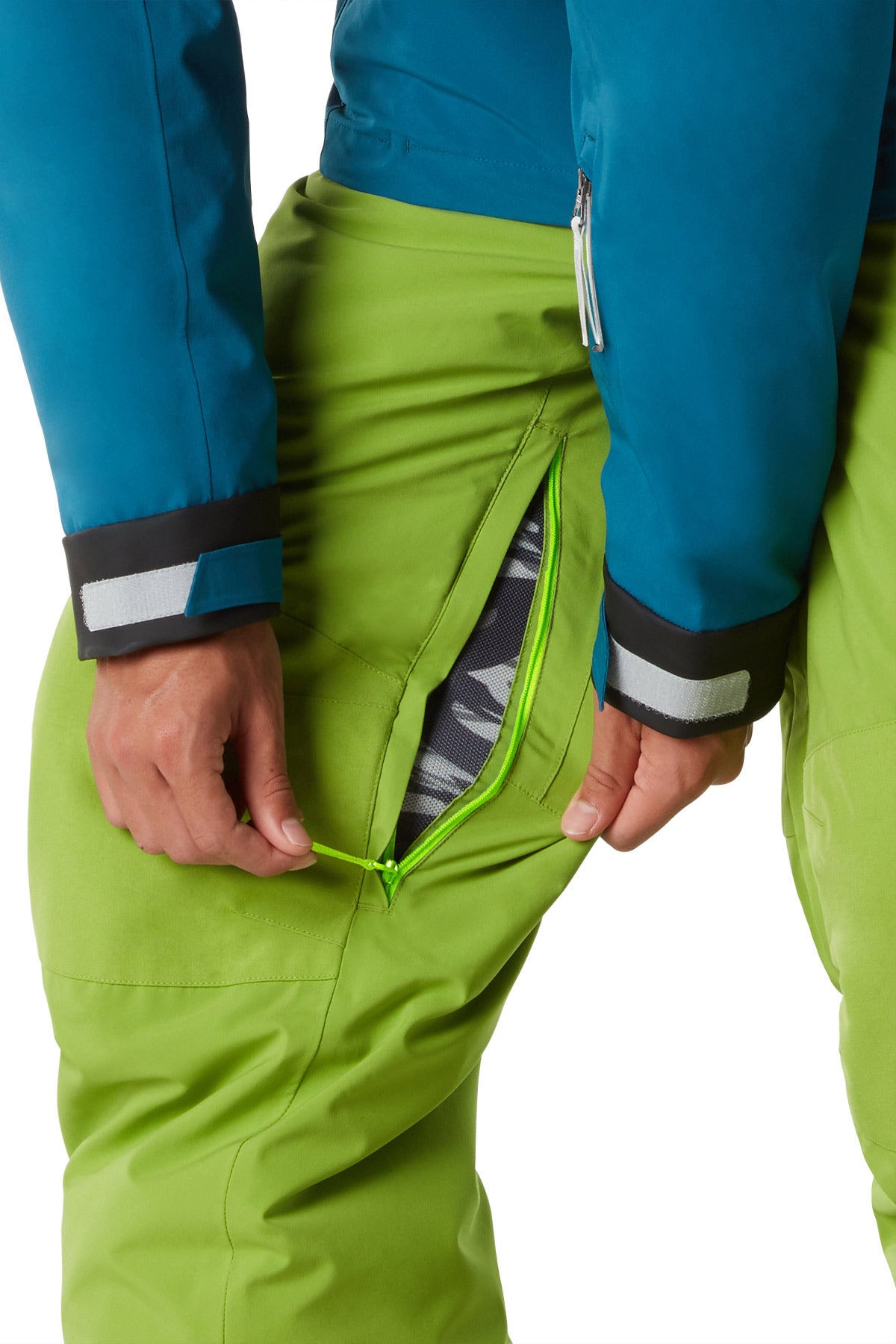 elevated bib pant thigh zipper vant